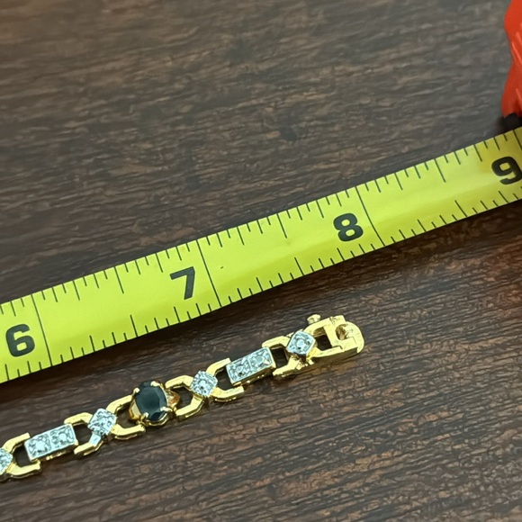 Gold Natural Diamond Sapphire Tennis Bracelet - Picture 11 of 11